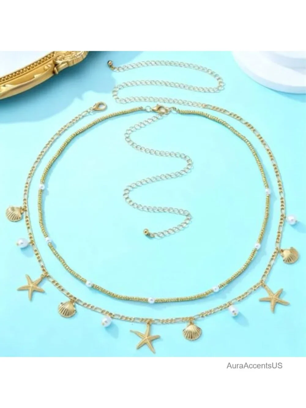 Adjustable Layered Waist Chain with Starfish and Shell Charms